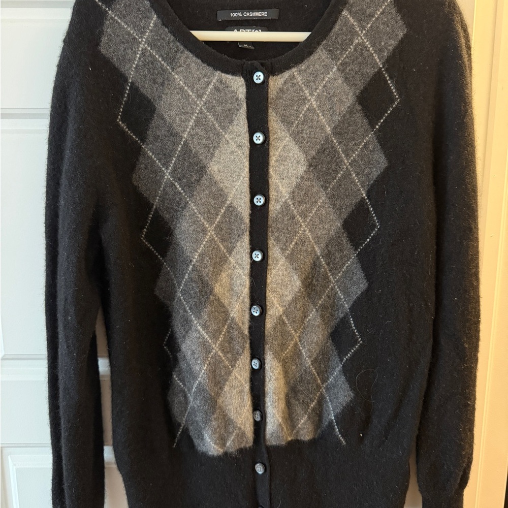 Apt. 9 Black and Gray Argyle Cashmere Cardigan